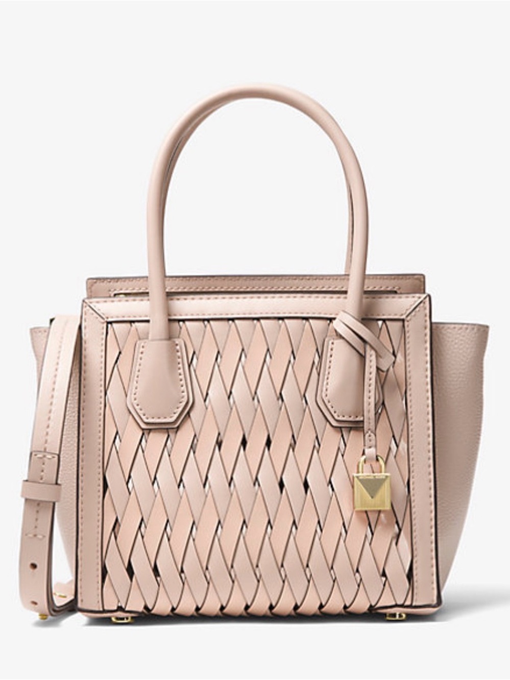Michael Kors Mercer Studio Woven Leather Crossbody Satchel | Dusty Rose Pink